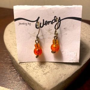 Pretty orange beaded earrings on brass hooks - Halloween, Fall